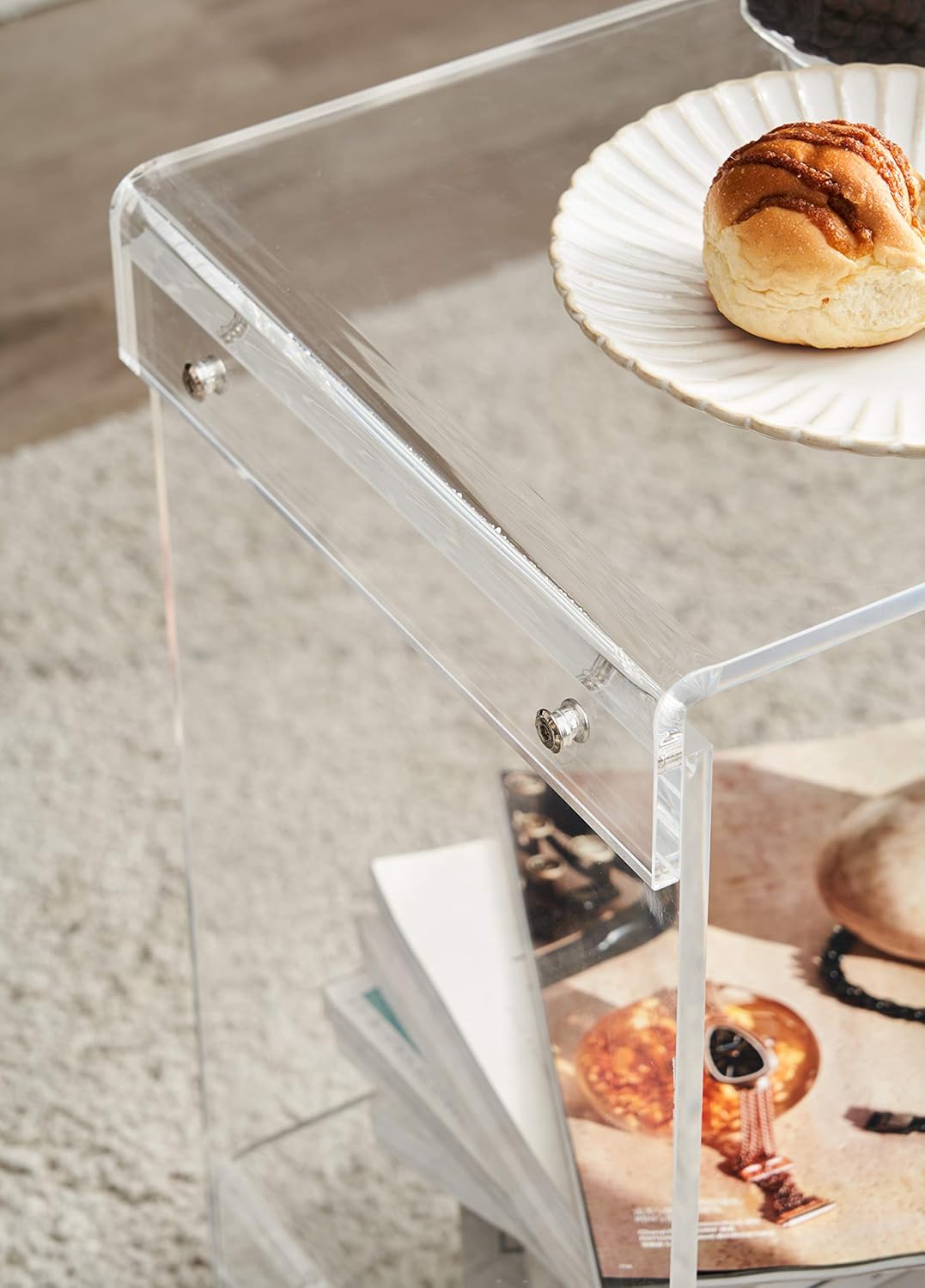 Clear Acrylic End Table，2-Tier，Nightstand for Living Room and Bedroom,Easy Assembly,18x12 inch，22 inch high