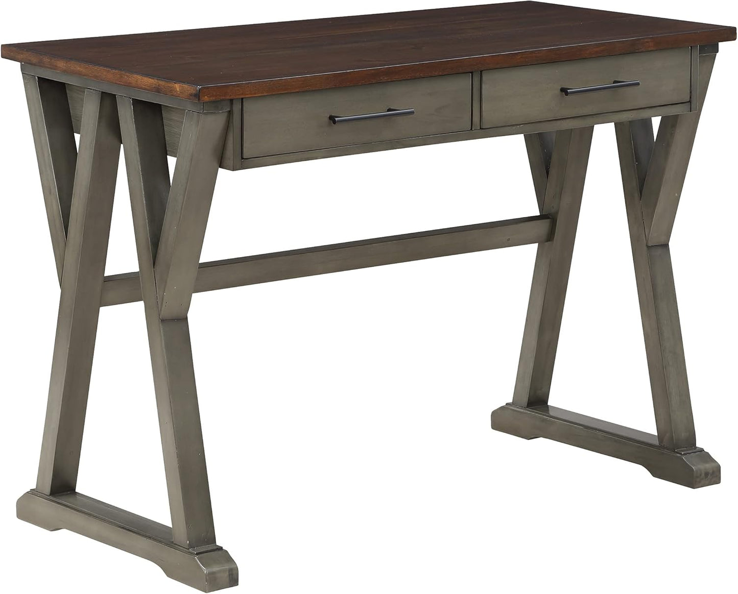OSP Home Furnishings Jericho Rustic 42 Inch Writing Desk with 2 Drawers and Burnished Decorative Hardware, Slate Gray