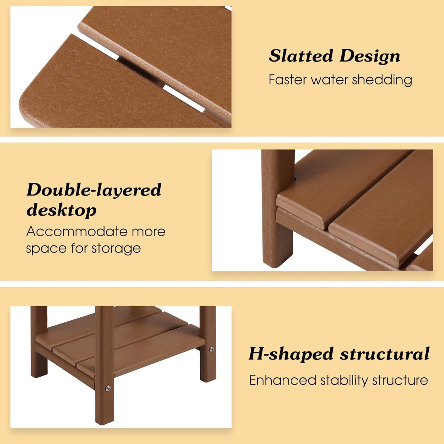 Adirondack Outdoor Side Table, 2-Tier Sturdy Patio End Table Weather Resistant, 16.5" Solid Side Table for Patio, Pool, Porch