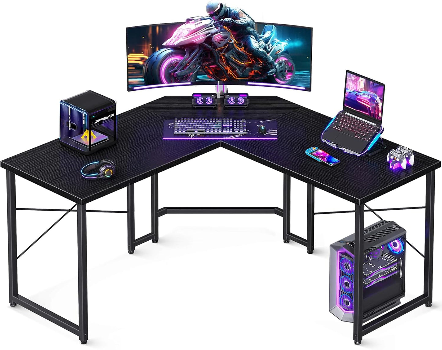 Casaottima L Shaped Gaming Desk, Corner Desk Gaming Table for Home Office, Computer Desk Sturdy Writing Workstation for Small Space, Easy to Assemble, 51 inch, Black