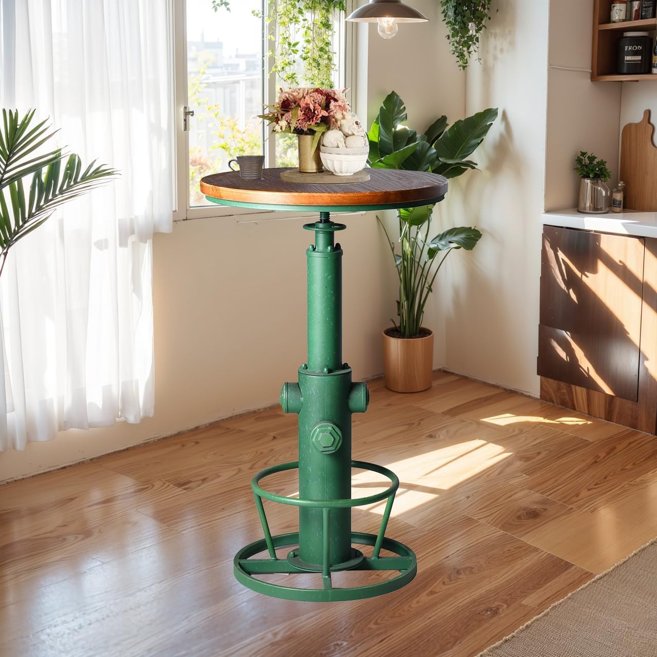 Topower Industrial Bar Table 38.58-48.43" Adjustable Pub Table Kitchen Dining Coffee Bistro Table Antique Green