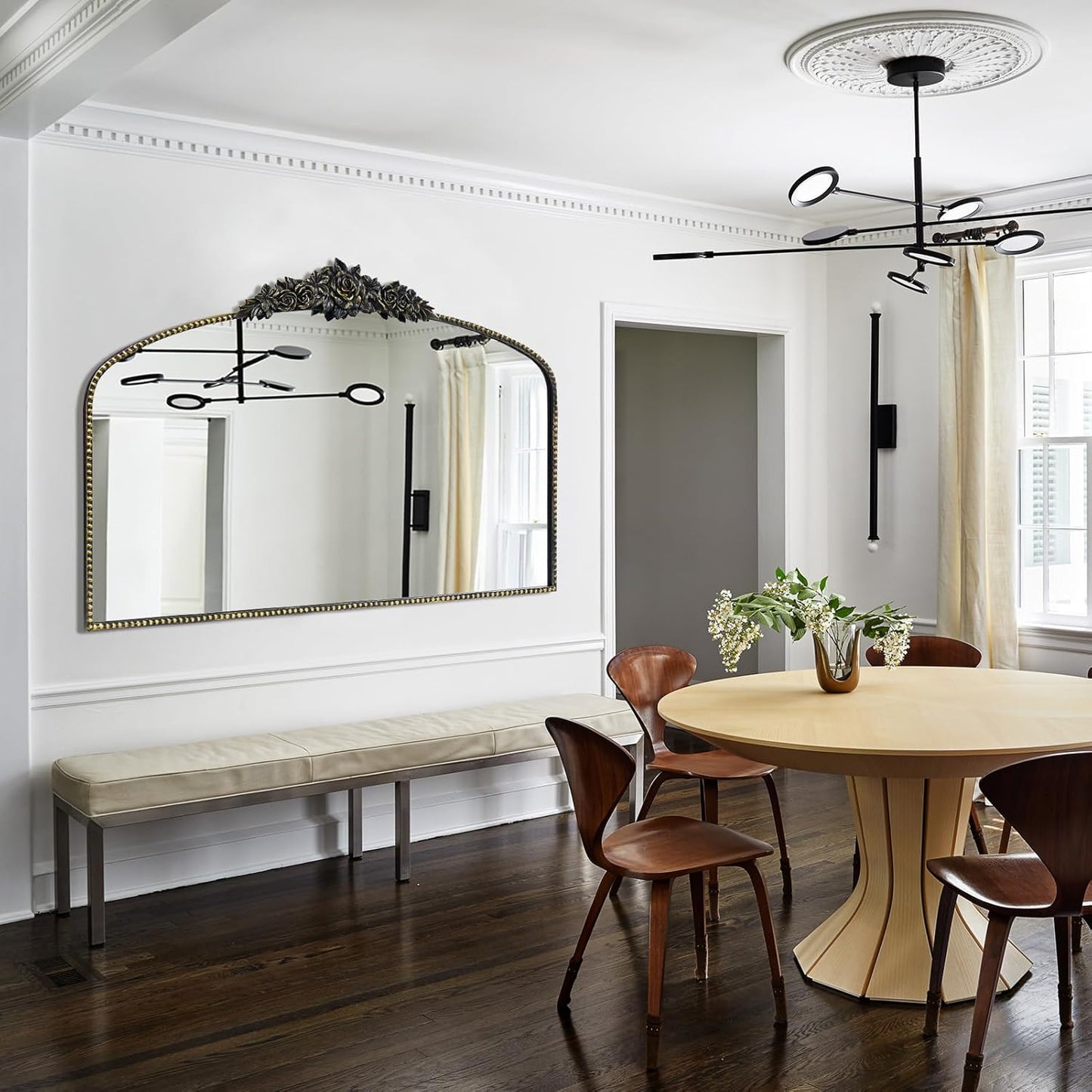 Antique Arched Black Mirror 48"x30", Traditional Victorian Vintage Mantel Mirrors with Ornate Metal Frame, Baroque Mirrors for Fireplace/Entryway/Dining Room/Living Room/Bathroom