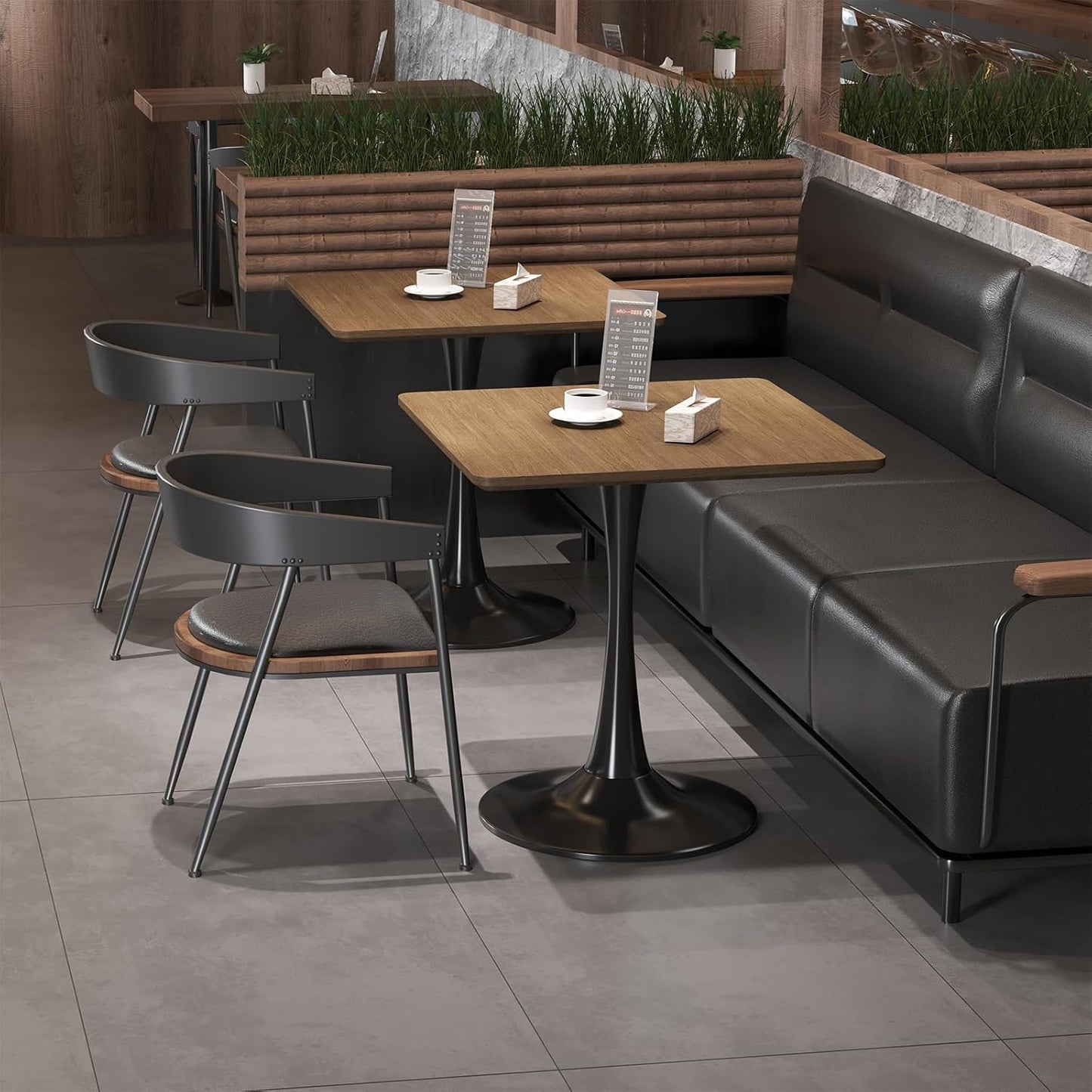 Walnut Square Tulip Table for 2, 24 Inch Small Dining Table with Metal Pedestal Base for Kitchen, Mid-Century Modern Table with Round Corners for Living Room, Cafe and Home Office