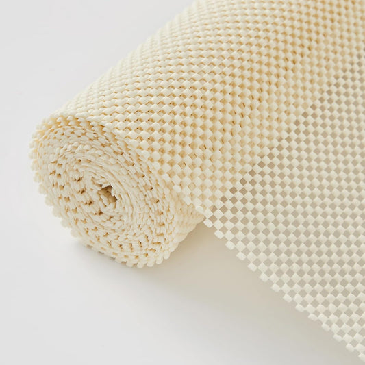 Beautysaid Shelf and Drawer Liner for Kitchen Cabinet, Non Adhesive Non Slip Shelf Paper Thickened for Dresser Pantry Shelve Bathroom Protector Liner Breathable Mat(Cream White Weave,12 in x 20FT)