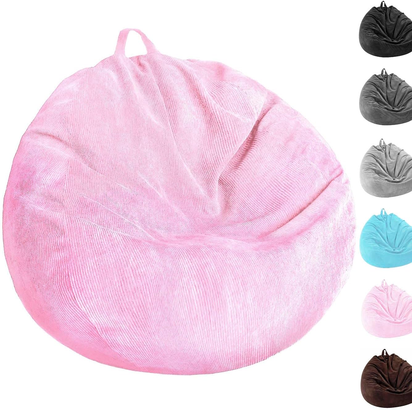 Kisoy Corduroy Bean Bag Cover (No Filler) - Washable, Ultra Soft, Pink, Solid, Round, Rolling, Storage Bag for Adults, Teens & Toys