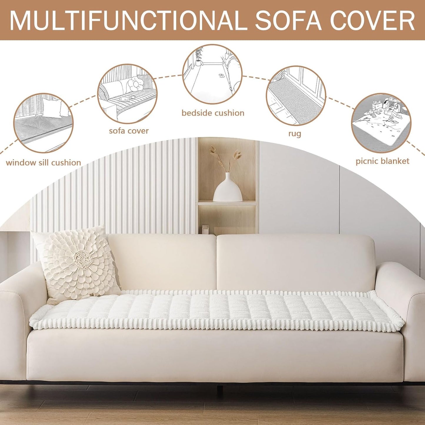 Smiry Couch Cover for Dogs Washable, Non Slip Fuzzy Pet Couch Covers for 3 Cushion Sofa Pet Friendly, Thick Soft Sofa Slipcovers Cushion Protector (White, 27.6" x 82.7")