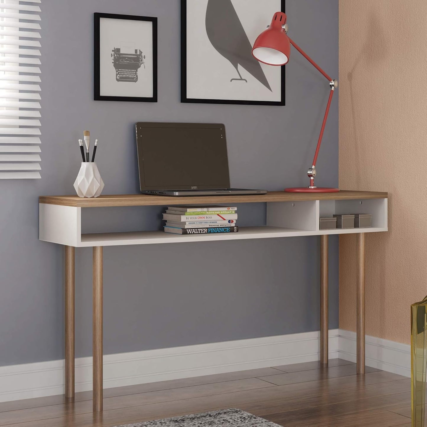 Manhattan Comfort Windsor Modern 2 Shelves Entryway Accent Console Table, 47.24", Off White and Nature