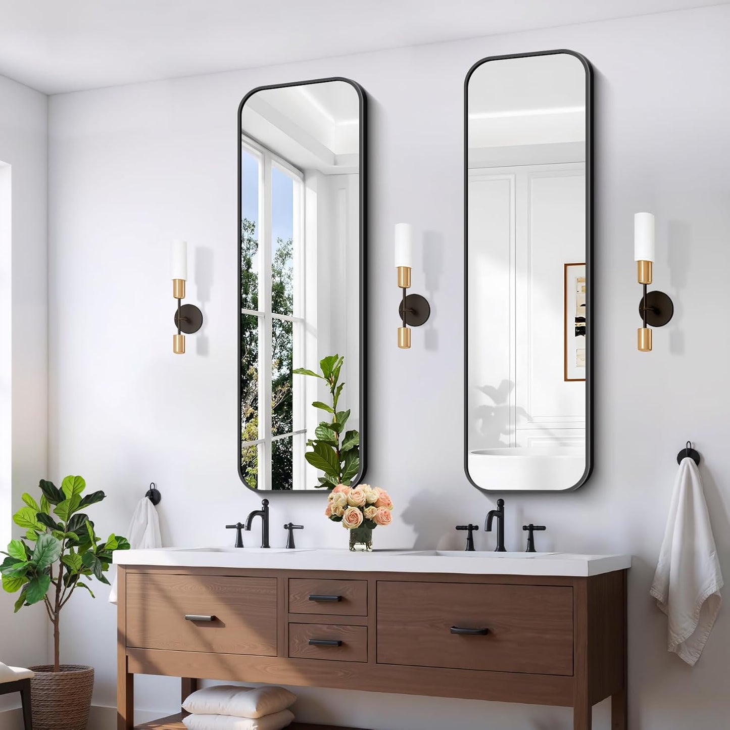 FORBATH Bathroom Mirror 55" x 16", Rectangle Black Bathroom Mirror with Black Aluminum Frame Rounded Corner, Wall Mounted Mirror for Bedroom Entryway Living Room