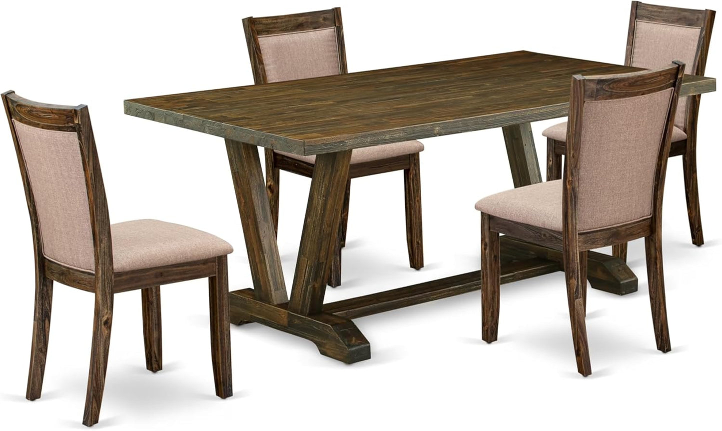 East West Furniture V777MZ716-5 5 Piece Dining Room Furniture Set Includes a Rectangle Dining Table with V-Legs and 4 Dark Khaki Linen Fabric Parsons Chairs, 40x72 Inch, Multi-Color