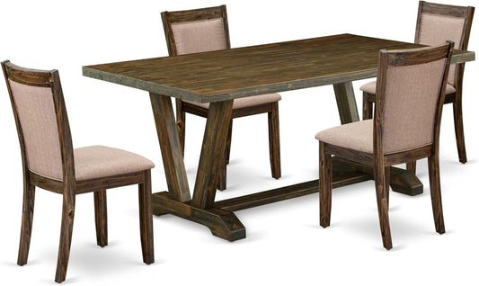 East West Furniture V777MZ716-5 5 Piece Dining Room Furniture Set Includes a Rectangle Dining Table with V-Legs and 4 Dark Khaki Linen Fabric Parsons Chairs, 40x72 Inch, Multi-Color