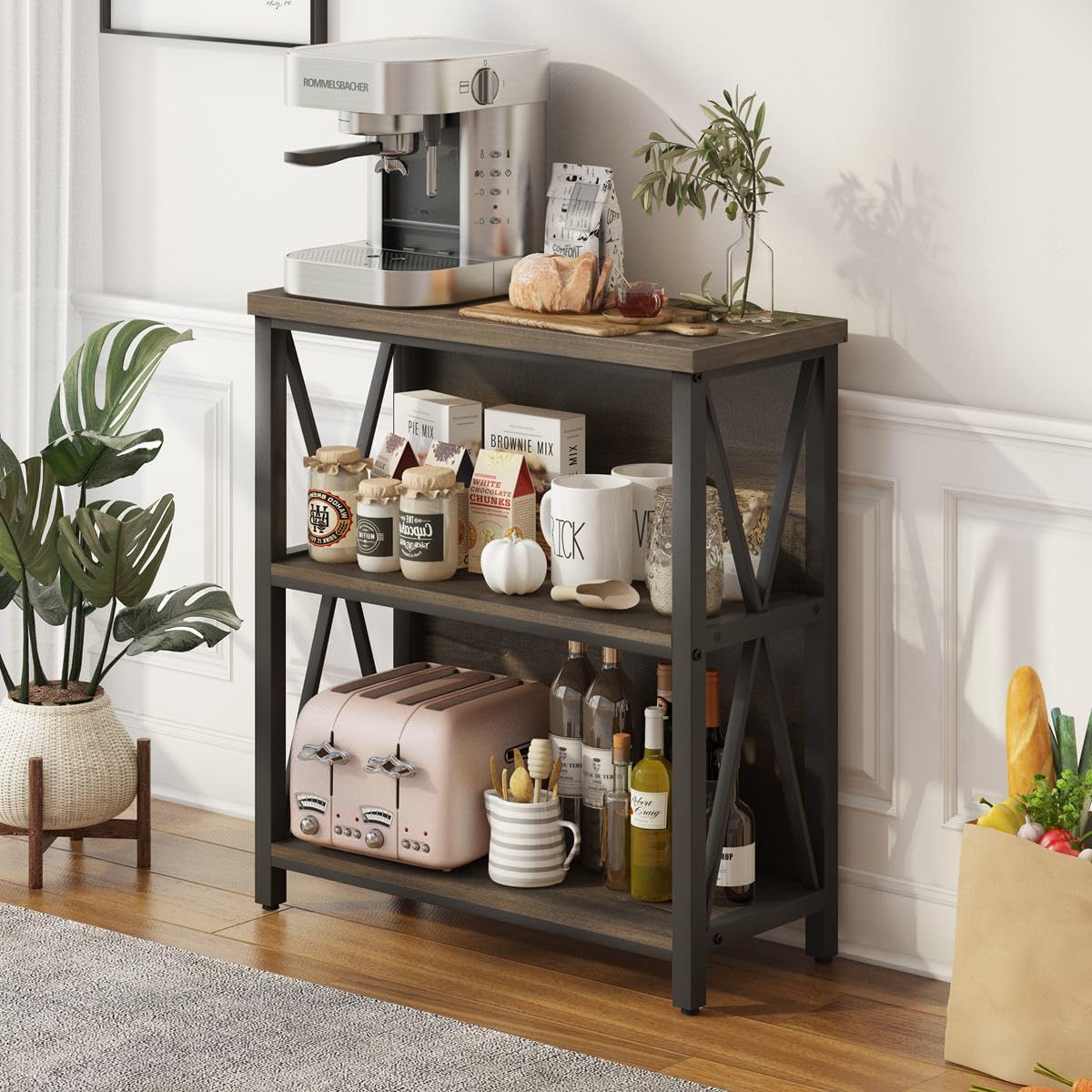 FATORRI Rustic Small 3 Shelf Bookshelf for Living Room, Industrial Low Wood Bookcase, Farmhouse Short Book Shelf for Small Space (Walnut Brown)