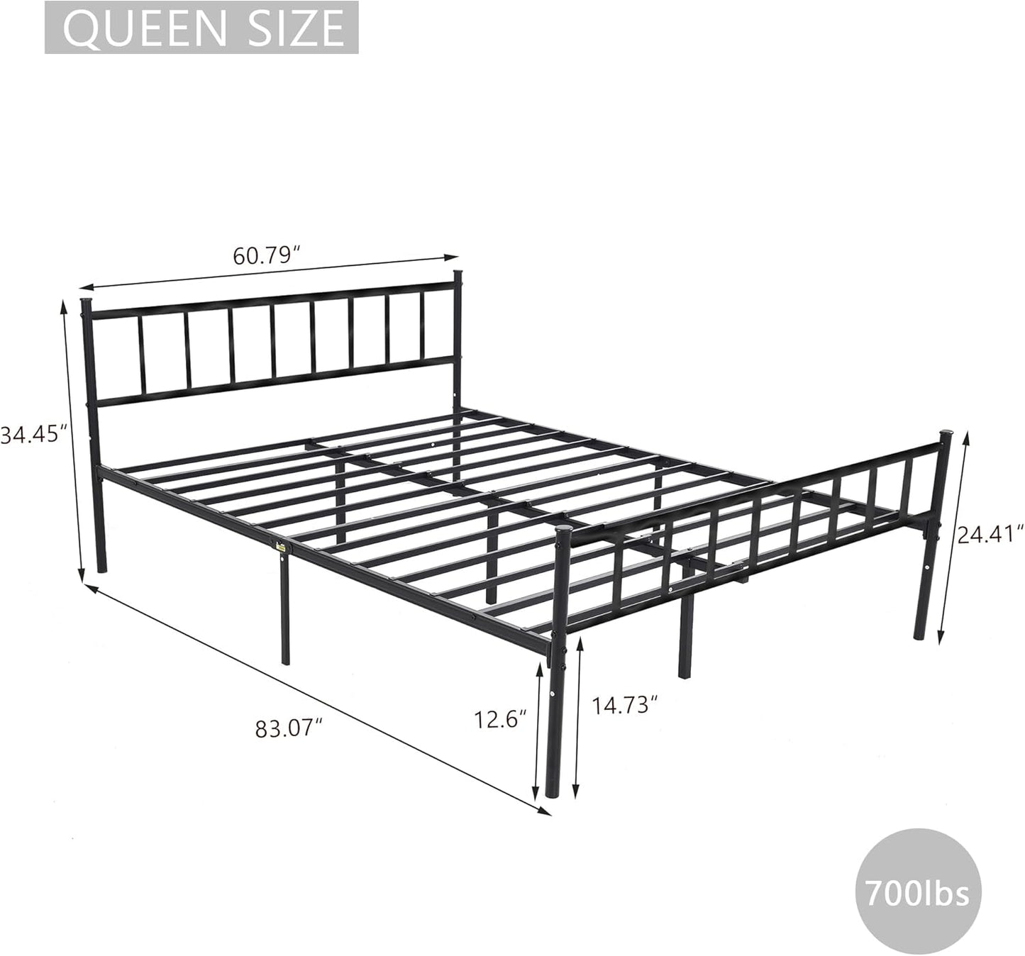 Metal Platform Queen Bed Frame with Headboard Sturdy Steel Slats Support No Box Spring Needed Easy Assembly Black