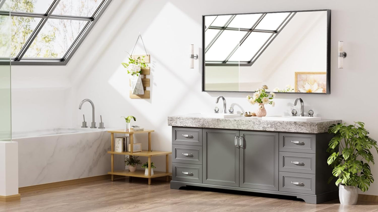 Keonjinn Black Framed Bathoom Mirror 55 x 30 Inch Large Rectangle Vanity Wall Mirror for Over Sink Metal Frame Rectangular Bathroom Mirror Brushed Black Modern Farmhouse Mirror(Horizontal/Vertical)