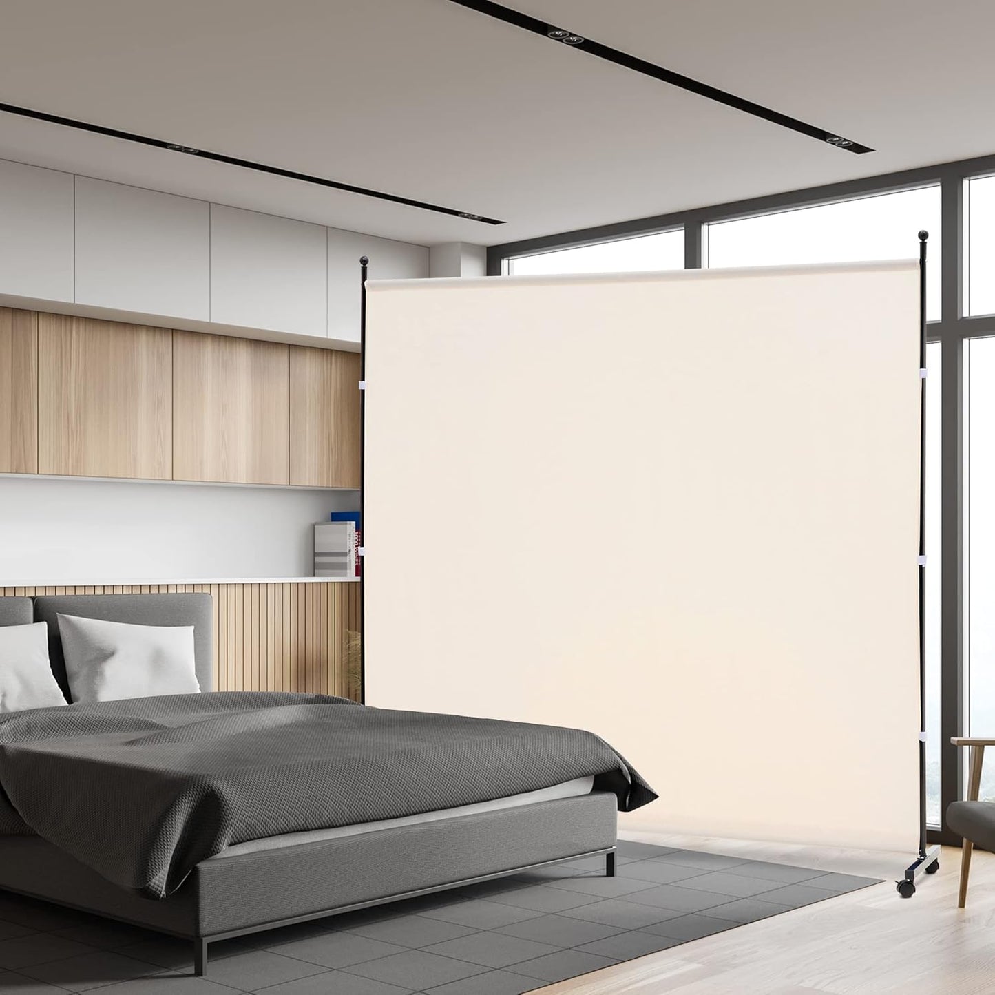 6FT Single Panel room divider with Wheels,Rolling Fabric room dividers for Partition privacy screens,Freesting Wall Divider for Home Office,Hospital,(Beige)