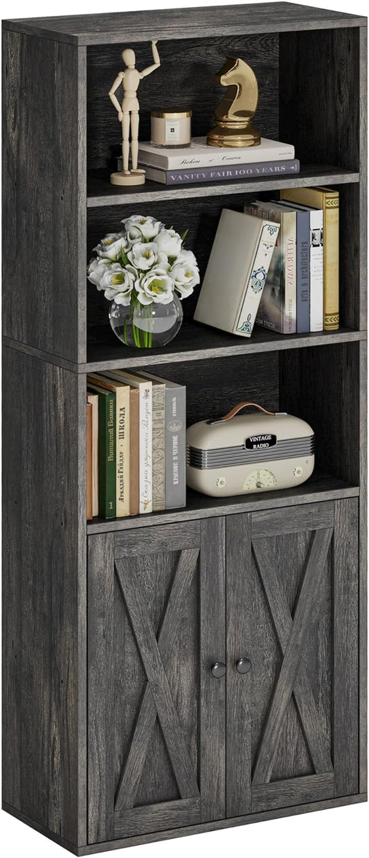 IRONCK Industrial Bookshelves and Bookcases with Doors 11.8 in Depth Floor Standing 5 Shelf Display Storage Shelves Bookcase Home Decor Furniture for Home, Office, Living Room, Bedroom