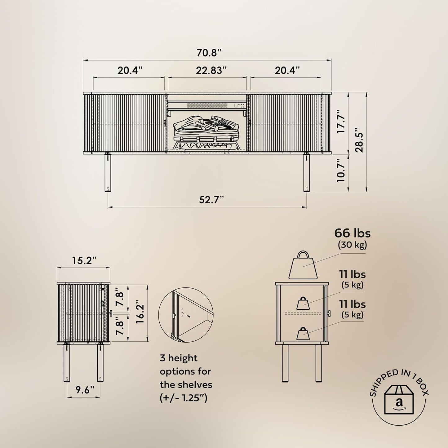WERMO 71'' Electric Fireplace TV Stand for Living Room with Heater, Storage and Shelves Designed to fit 65’’ - 75’’ TVs. TV Entertainment Center with Fireplace, Wood TV Stand Fireplace Console (Oak)
