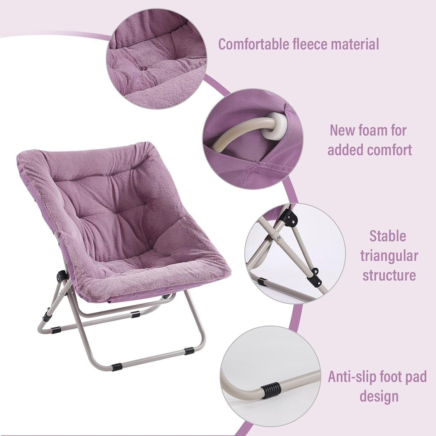 Tiita Comfy Folded Chair, Soft Faux Fur Oversized Folding Accent Chair, Lounge Lazy Chair for Kids Teens Adults, Metal Frame Moon Chair for Bedroom, Living Room, Dorm Rooms