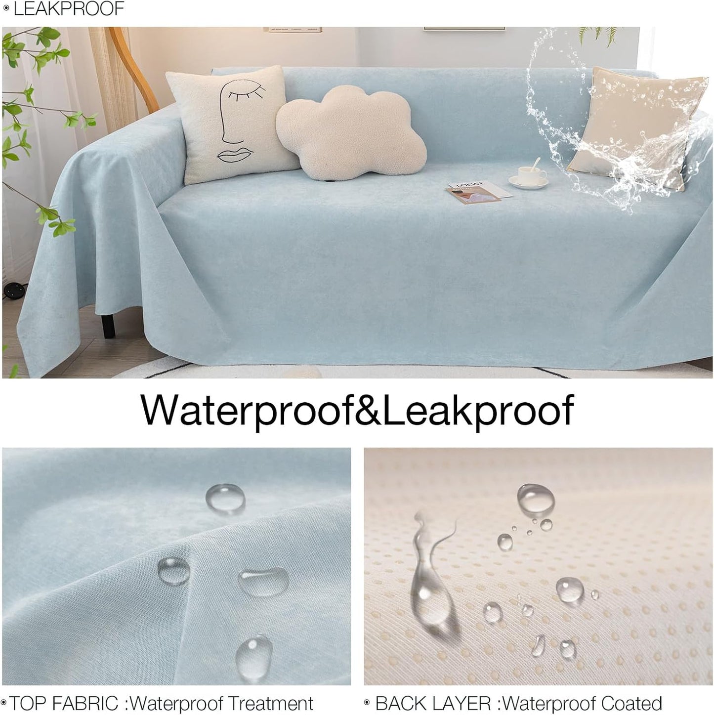 STACYPIK Waterproof Sky Blue Loveseat Couch Cover for Sectional, Couch Cover for Dogs, Anti-Slip Anti-Cat Scratch Furniture Protector for 2 Cushion Couch, Modern Couch Cushion Covers for Pets-71X102IN