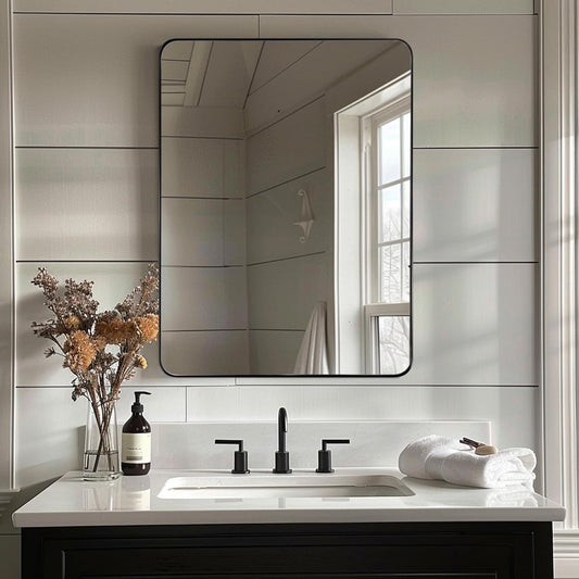 ANDY STAR Black Bathroom Mirrors for Over Sink, 24x32 Inch Matte Black Mirror for Bathroom, Rectangle Metal Vanity Mirror for Wall-Modern Clean Design with Superior Stainless Steel Frame