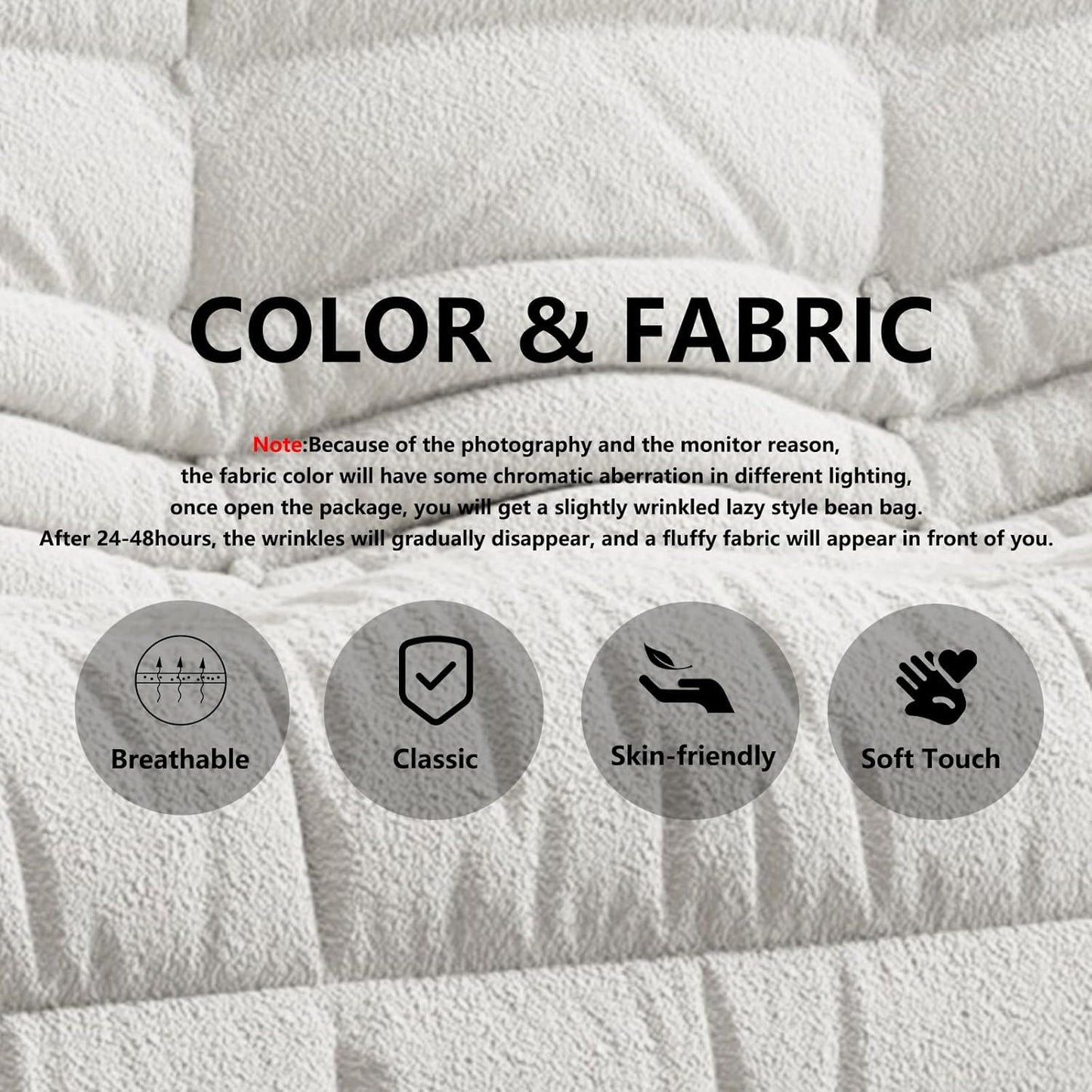 Bean Bag Chairs for Adults, BeanBag Reading Chair Memory Foam Couch 3-Seater, Floor Chair Soft Teddy Material, Comfy Reading Nook Chairs for Bedroom Living Room Office (White)