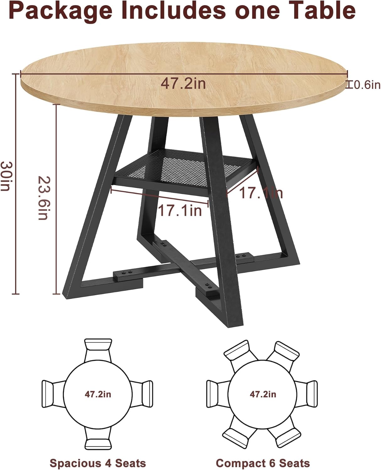 47'' Round Dining Table for 4,Kitchen Dining Room Circle Dinner Pedestal Table,Space Saving Wood Kitchen & Dining Room Furniture (Natual Wood, 47In)