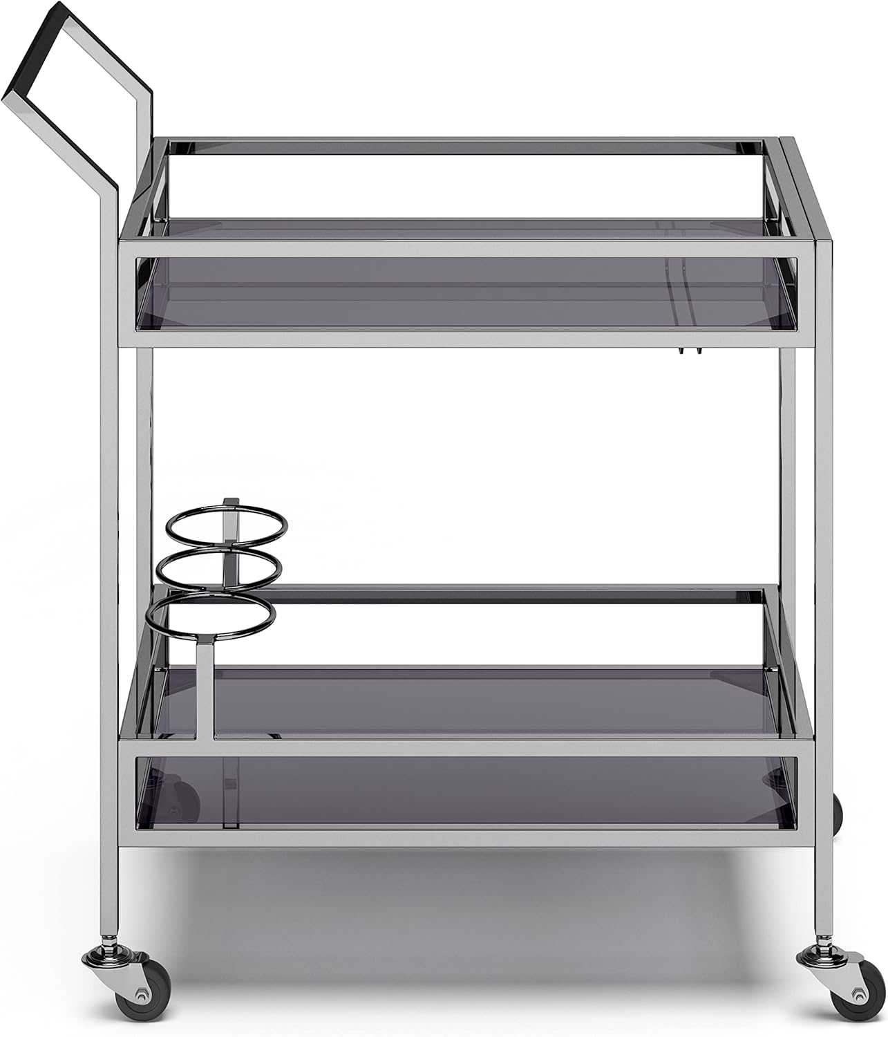 SIMPLIHOME Watts Modern 26 inch Wide Bar Cart in Chrome for the Living room, dining room and kitchen