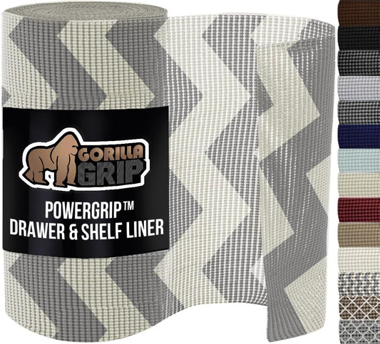 GORILLA GRIP powerGRIP Drawer Shelf and Cabinet Liner, Thick Strong Hold, Non-Adhesive Liners Protect Kitchen Cabinets and Cupboard, Bathroom Drawers, Easy Install, Breathable Mat, 17.5"x20', Chevron