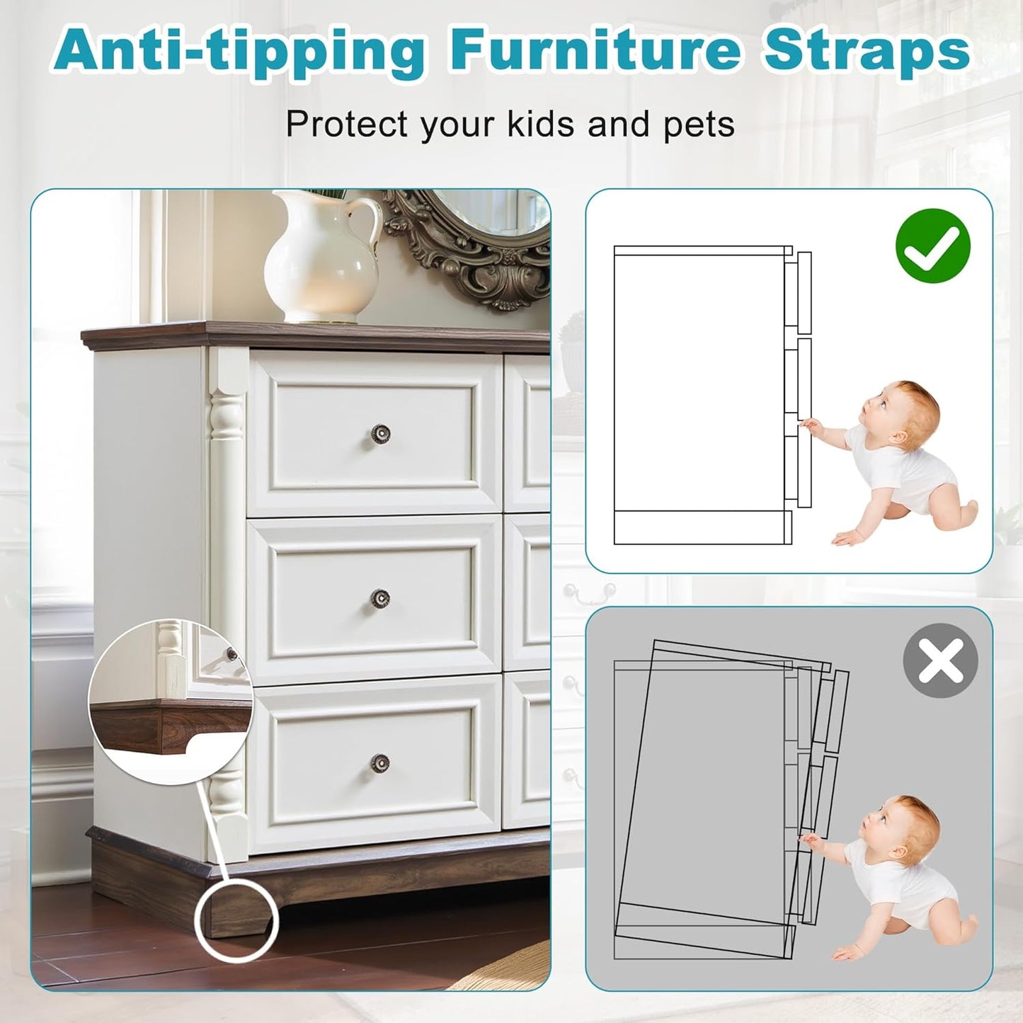 Farmhouse 6 Drawers Dresser for Bedroom, 47.24" Wide Wood Rustic Chest of Drawers with Roman Metal Handle, Tall Storage Dressers Organizer for Bedroom, Living Room, Hallway, Antique White