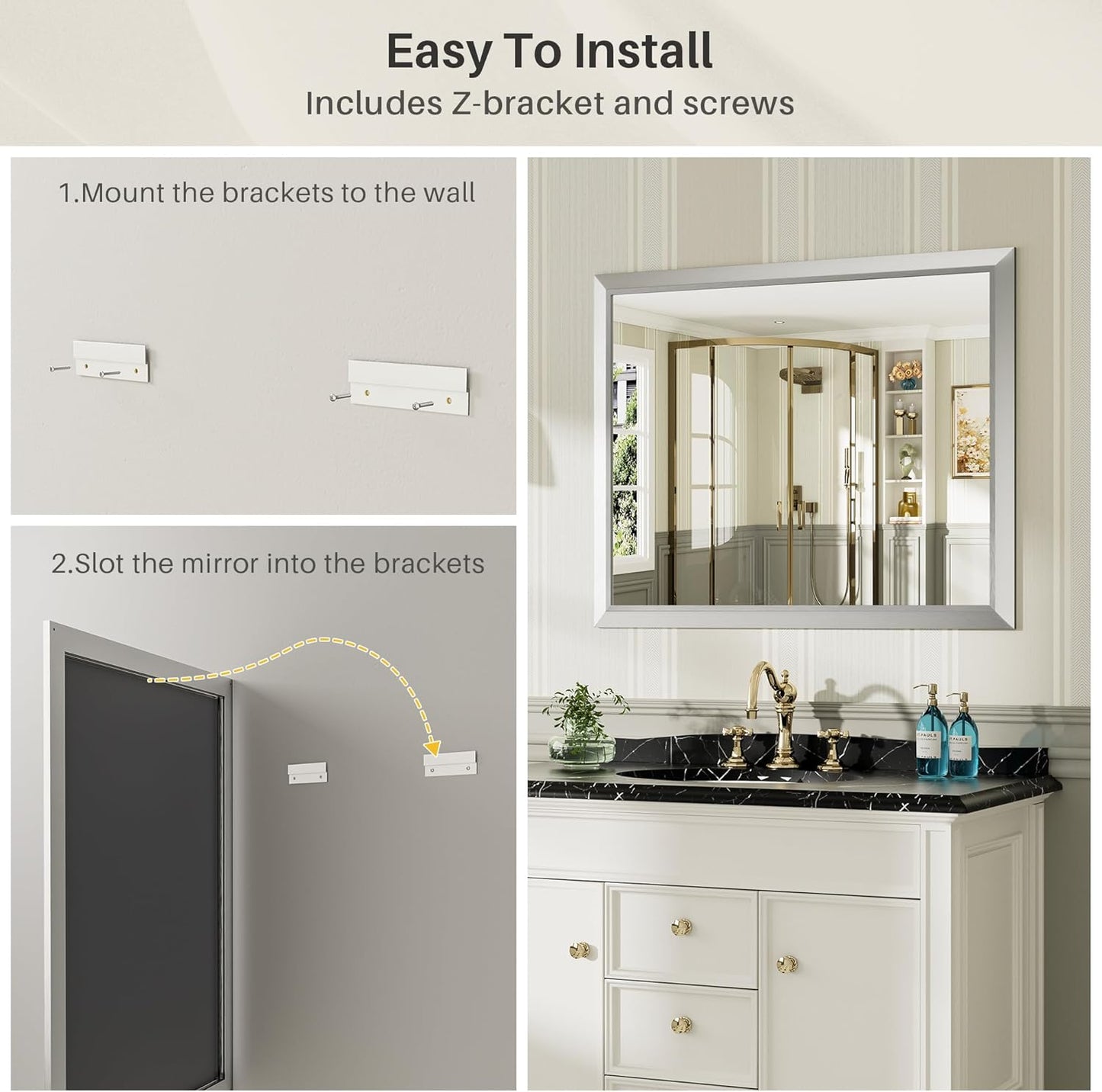 72x36 Inch Silver Bathroom Mirror for Wall, Thick Metal Framed Rectangle Mirrors for Over Sink, Bedroom, Living Room, Entryway, Anti-Rust, HD Tempered Glass