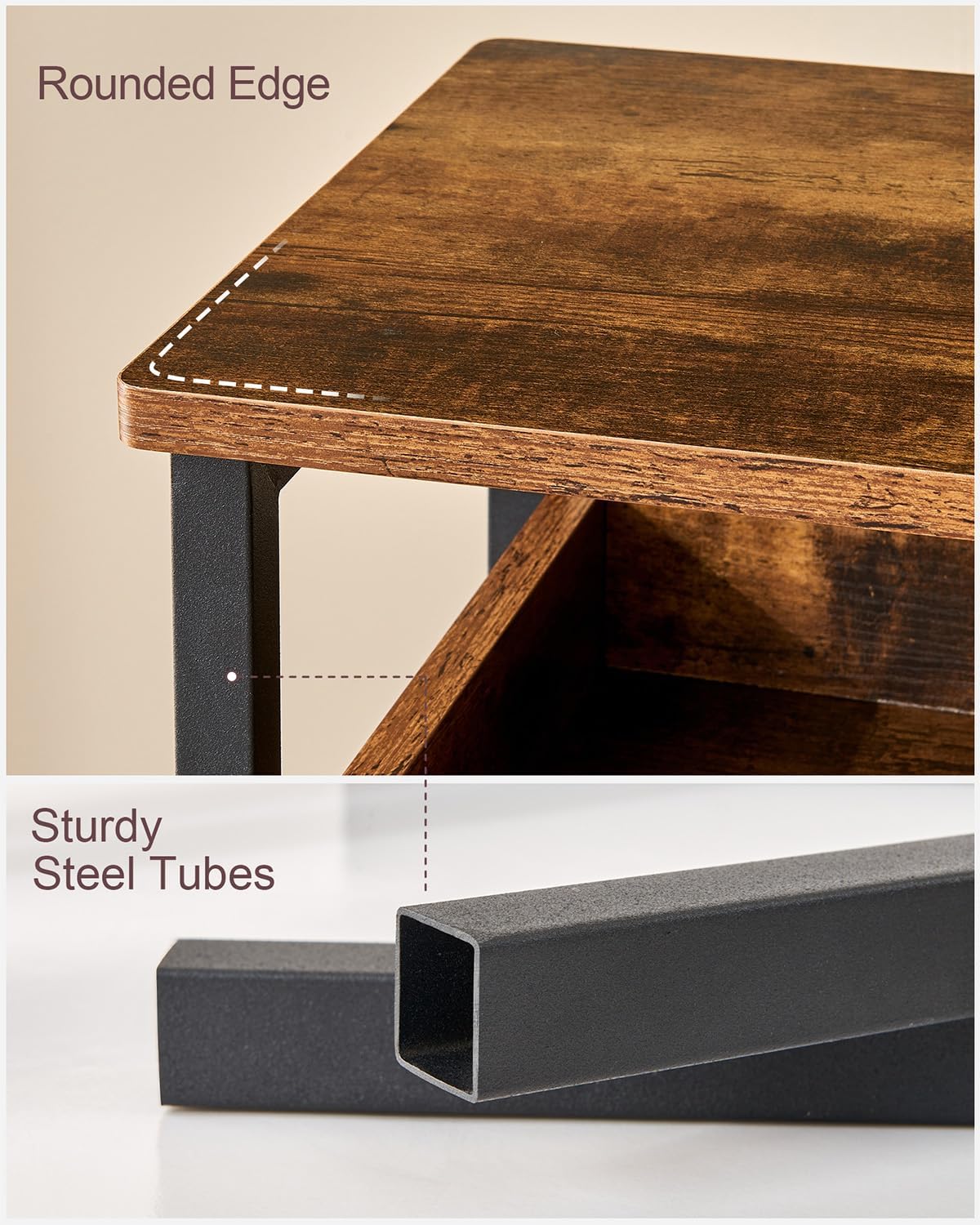 Side Table, 25 inch High End Table, Small Bedside Table for Living Room, Bedroom and Office, Rustic Brown & Black