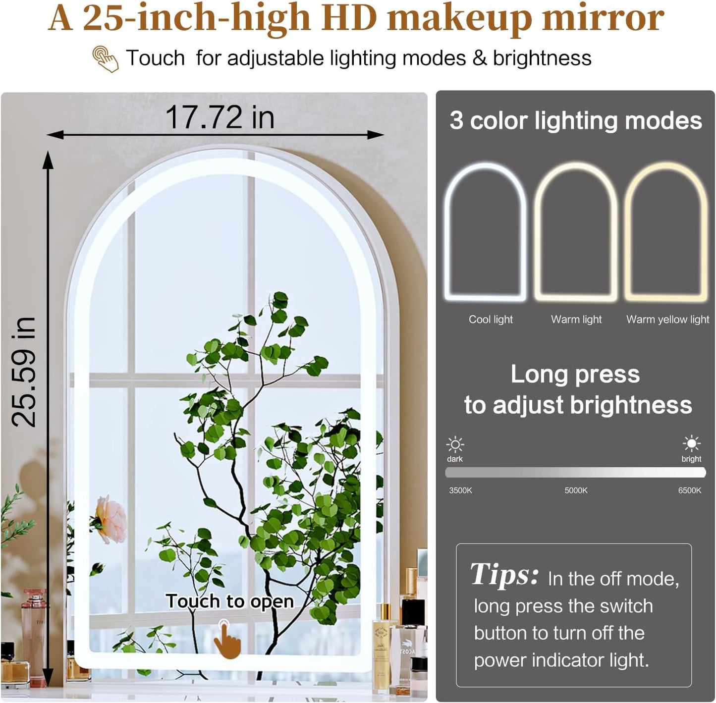 White,Vanity Desk with Mirror and Lights,Makeup Vanity with Power Outlet and Adjustable Cabinet,Modern Makeup Table with 3 Drawers for Bedroom Makeup Room