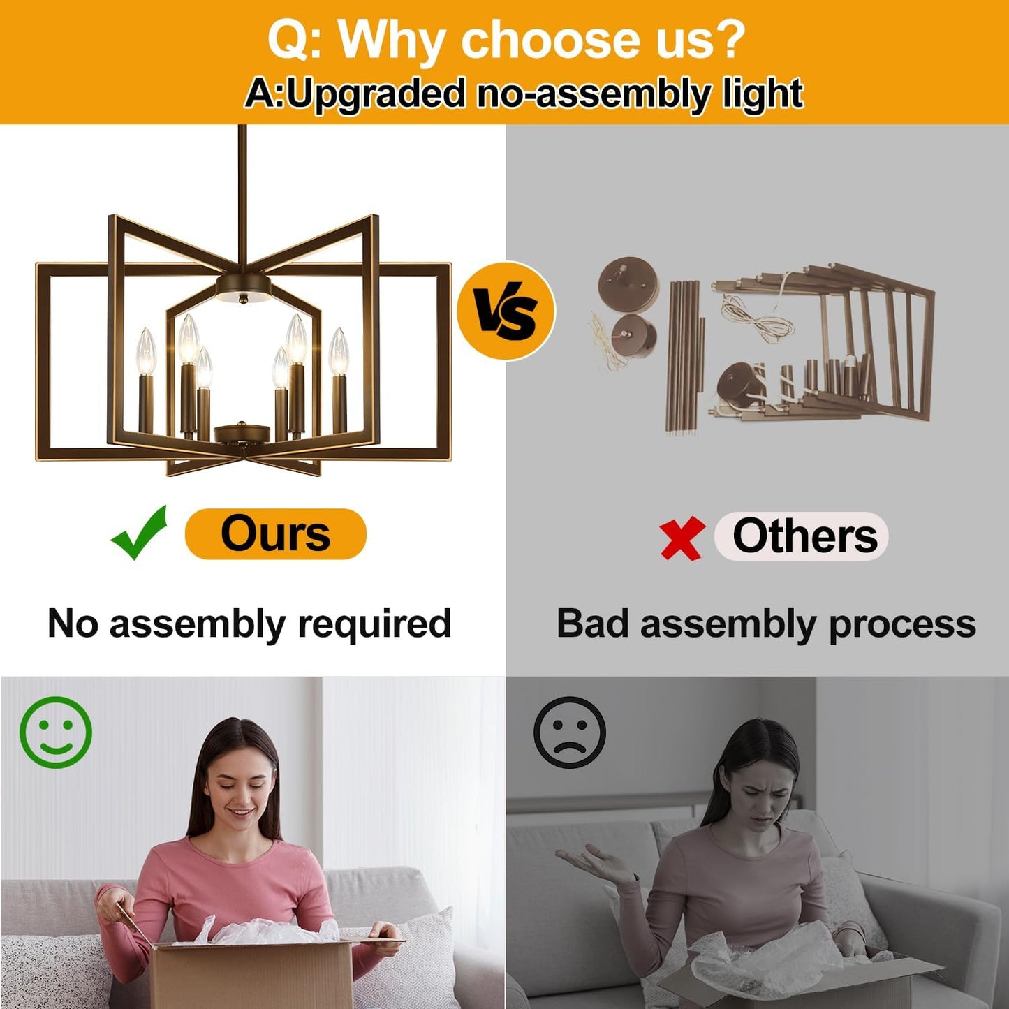 25" Modern Brown Chandelier for Dining Room (6-Light, 25-Inch), Geometric Brown Dining Room Light Fixture Over Table, Industrial Metal Hanging Pendant Lights for Kitchen Island, Entryway, Foyer