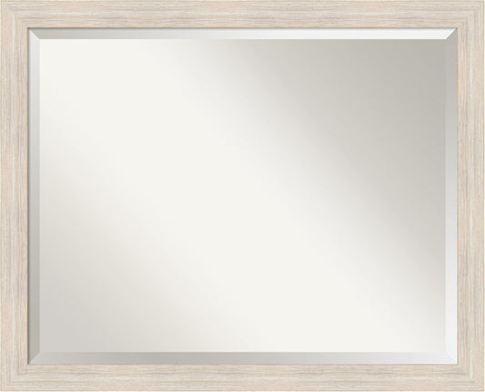 Amanti Art White Bathroom Mirror for Over Sink, 25x31 Hardwood White Wash Narrow Rectangle Vanity Mirror, Large Rustic Farmhouse Wood Frame, Hangs Horizonally and Vertically, Bathroom Wall Decor