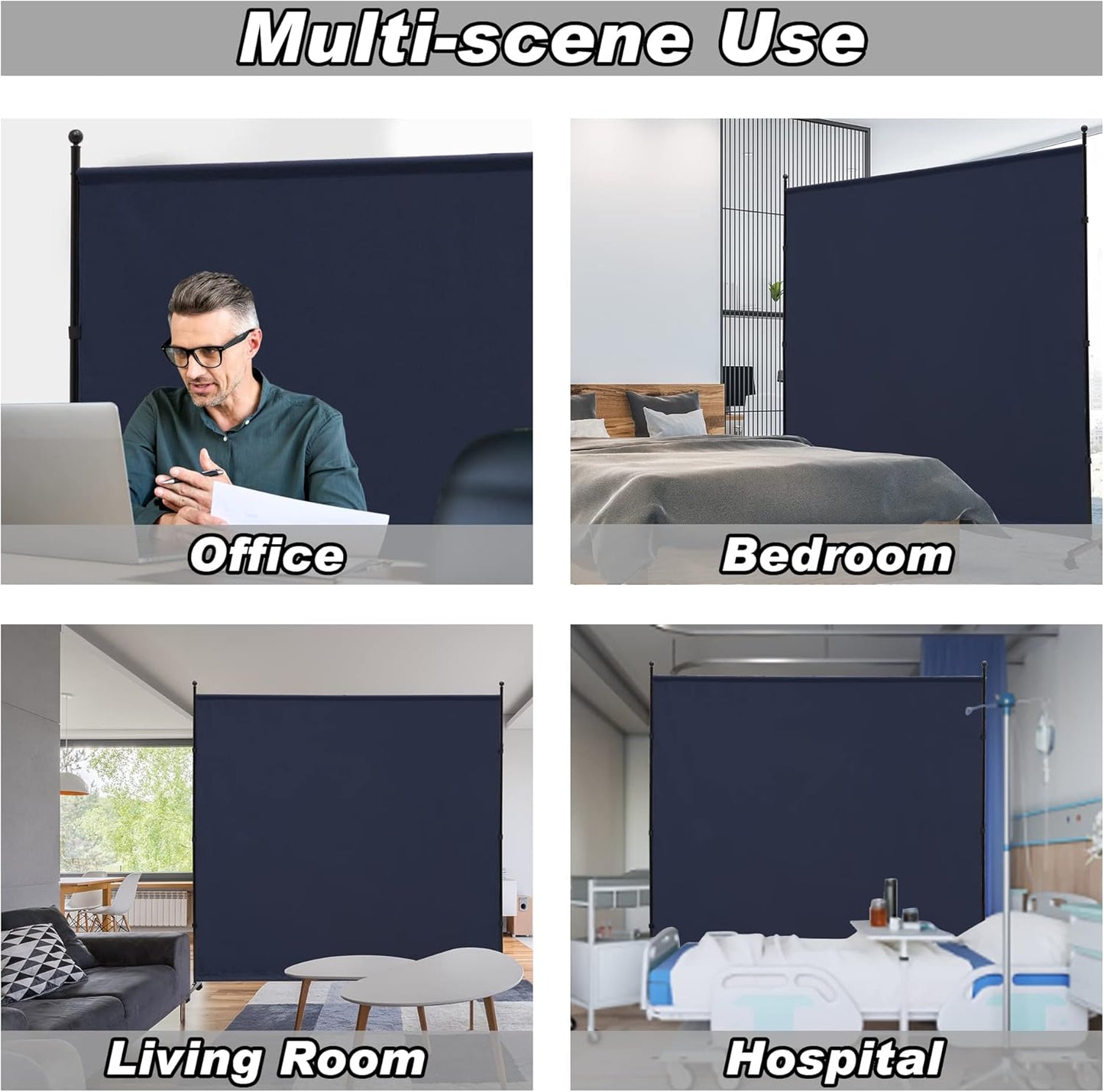 6FT Single Panel Room Divider with Wheels,Rolling Fabric Room Dividers for Partition Privacy Screens,Freestanding Wall Divider for Home Office,Restaurant,Hospital(Blue)