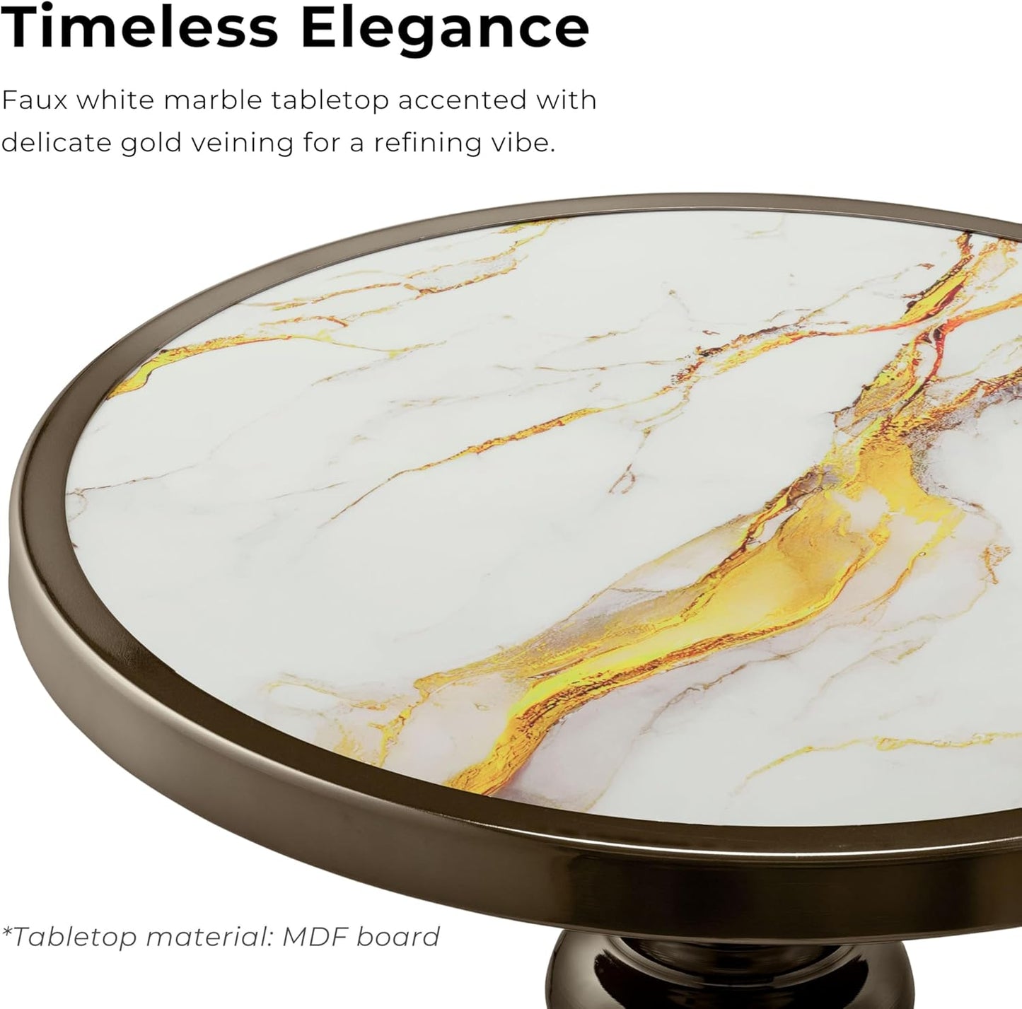 HOMES: Inside + Out Halric Modern 24" Tall Round End Table with Decorated Tabletop and Iron Metal Base, Accent Furniture, Elegant Pedestal Stand for Living Room, Home Office, Antique Brass