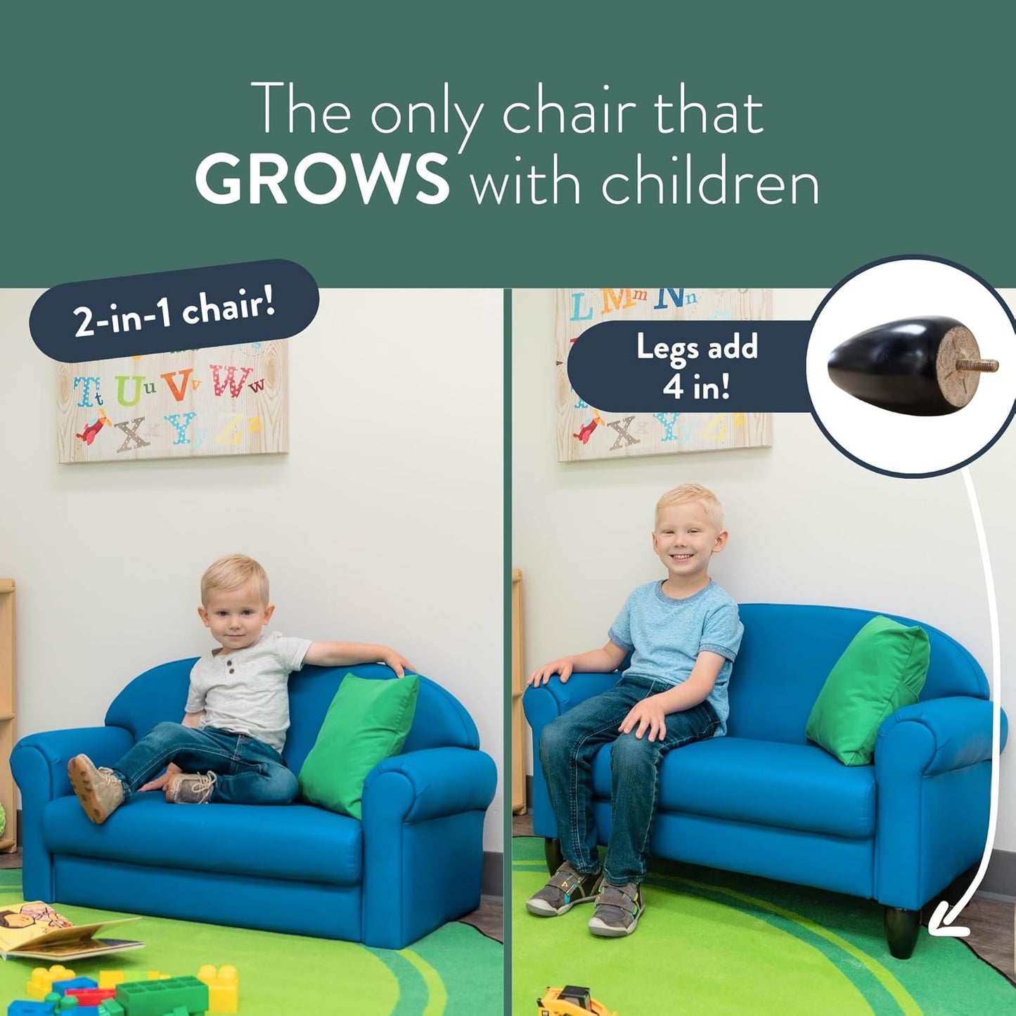 Children's Factory As We Grow Toddler Sofa, Flexible Seating for Daycare or Preschool, Kids Reading Couch, Playroom Furniture, Deep Water