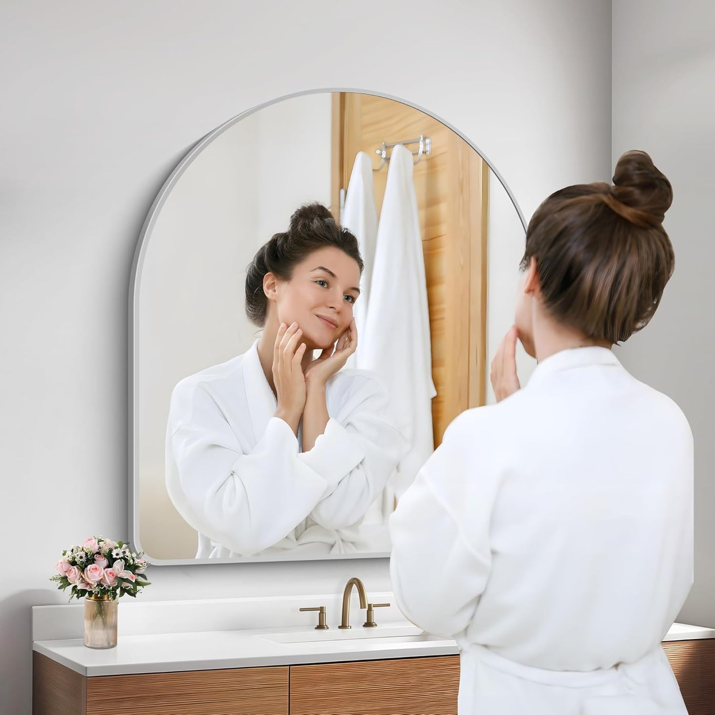 FORBATH Large Arched Wall Mirror 40x36 Inch, Silver Arch Bathroom Mirror with Aluminum Frame, Arched Mirror for Dresser, Fireplace,Entryway,Home Decor,Hanging or Leaning Against Wall