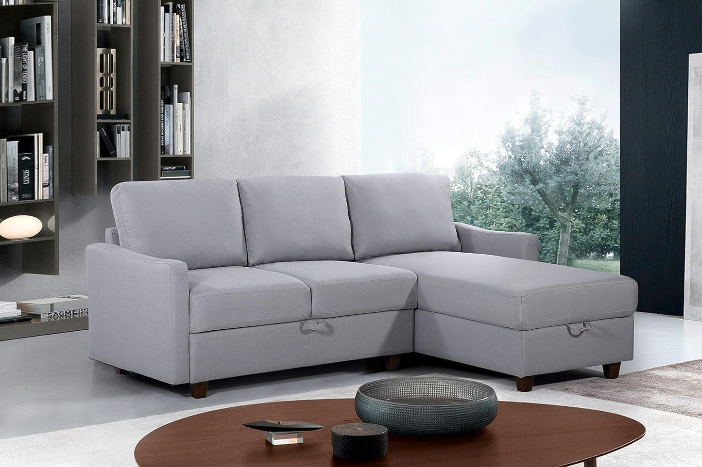 Container Furniture Direct Sectional Sofa with Storage – Modern Upholstered Living Room Couch, Reversible Chaise for Home, Apartment, Office, 81.9” L, Light Grey