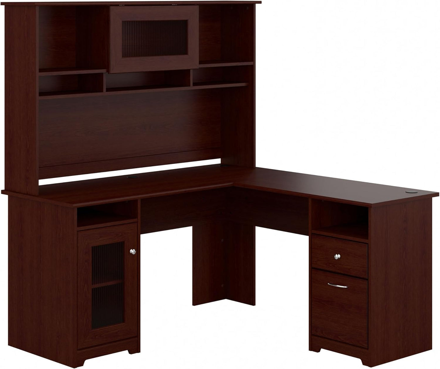 Bush Furniture Cabot L Shaped Computer Hutch, Corner Desk with Storage for Home Office, 60W, Harvest Cherry
