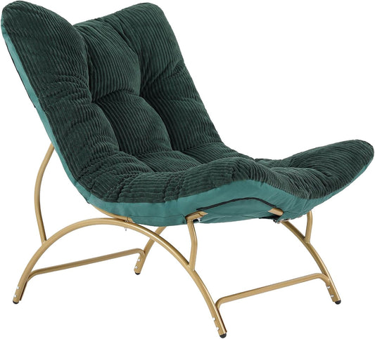 Welnow Accent Lounge Lazy Chair, Comfy Soft Leisure Metal Frame Reading Chair, Upholstered Thick Cushion Seated Recliner Sofa for Living Room, Bedroom, Dorm, Dark Green