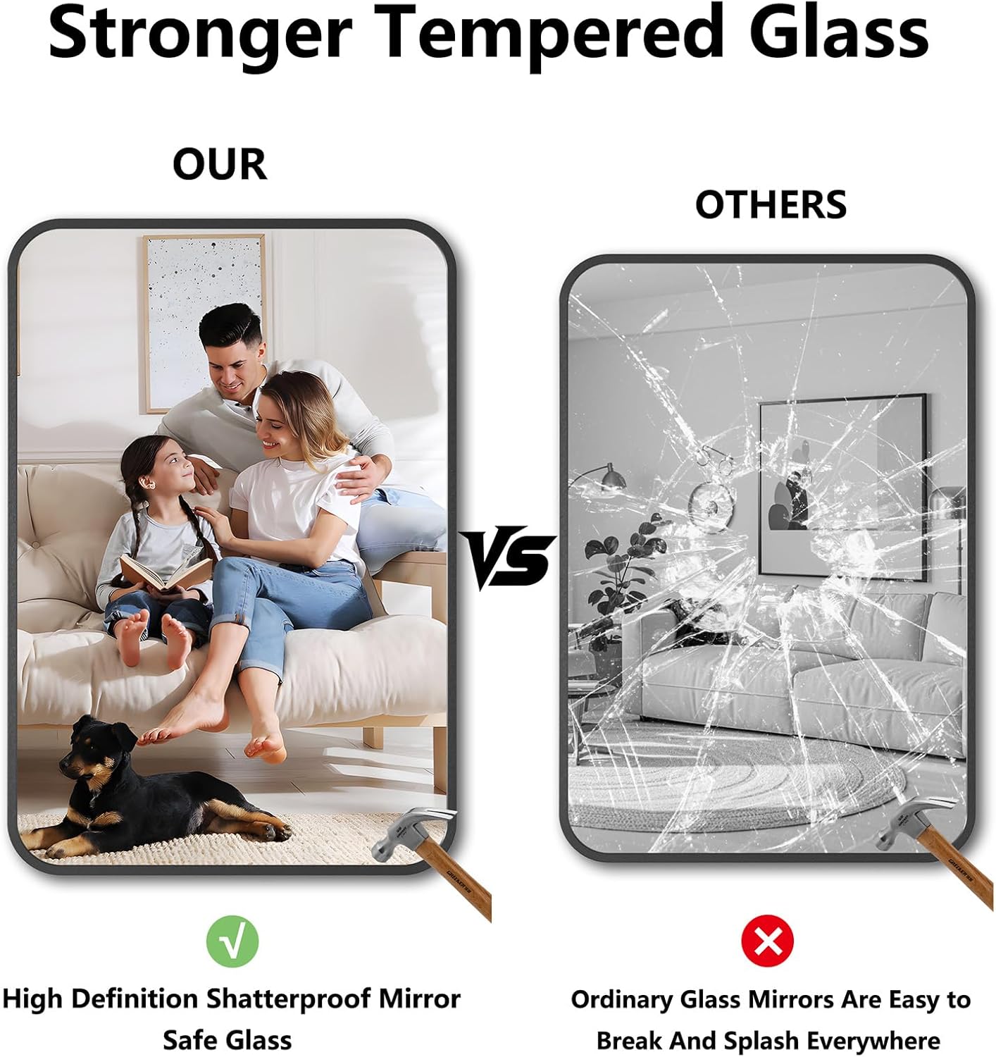 Bathroom Mirror, 26X38 Inch Black Metal Framed Mirror for Bathroom, Tempered Glass, Anti-Rust, Rounded Rectangle Mirror for Restroom, Bedroom, Black