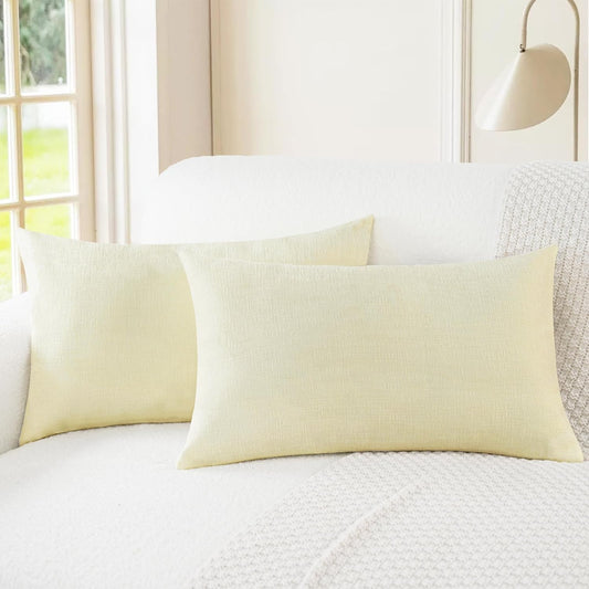 CaliTime Throw Pillow Covers Decorative 12 X 20 Inches Pack of 2 Cozy Chenille Cushion Cases for Couch Sofa Bed Living Room Home Beige