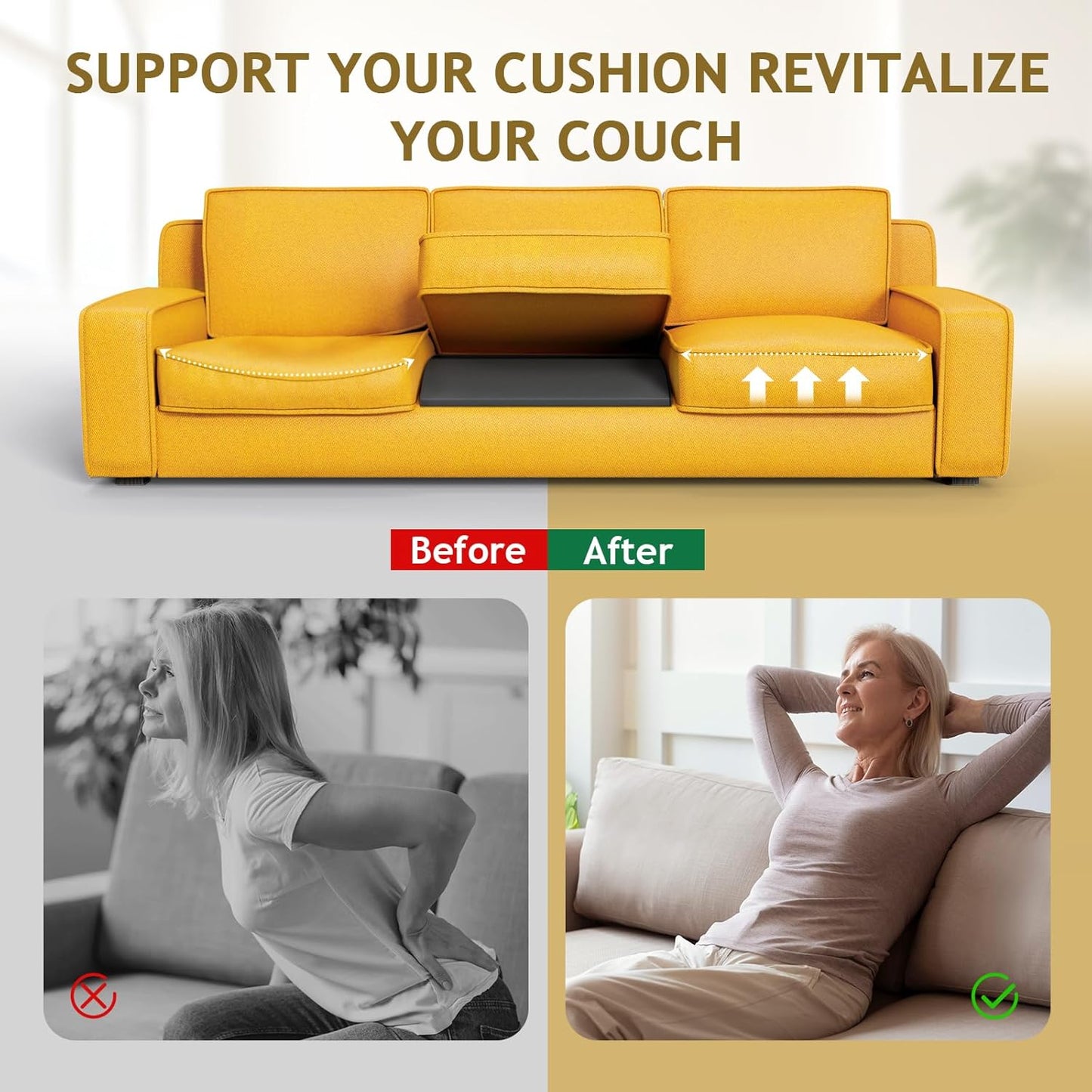 Couch Cushion Support for Sagging Seat Sofa Couch Supports for Sagging Cushions Curved High Density Foam Grey Pack of 2
