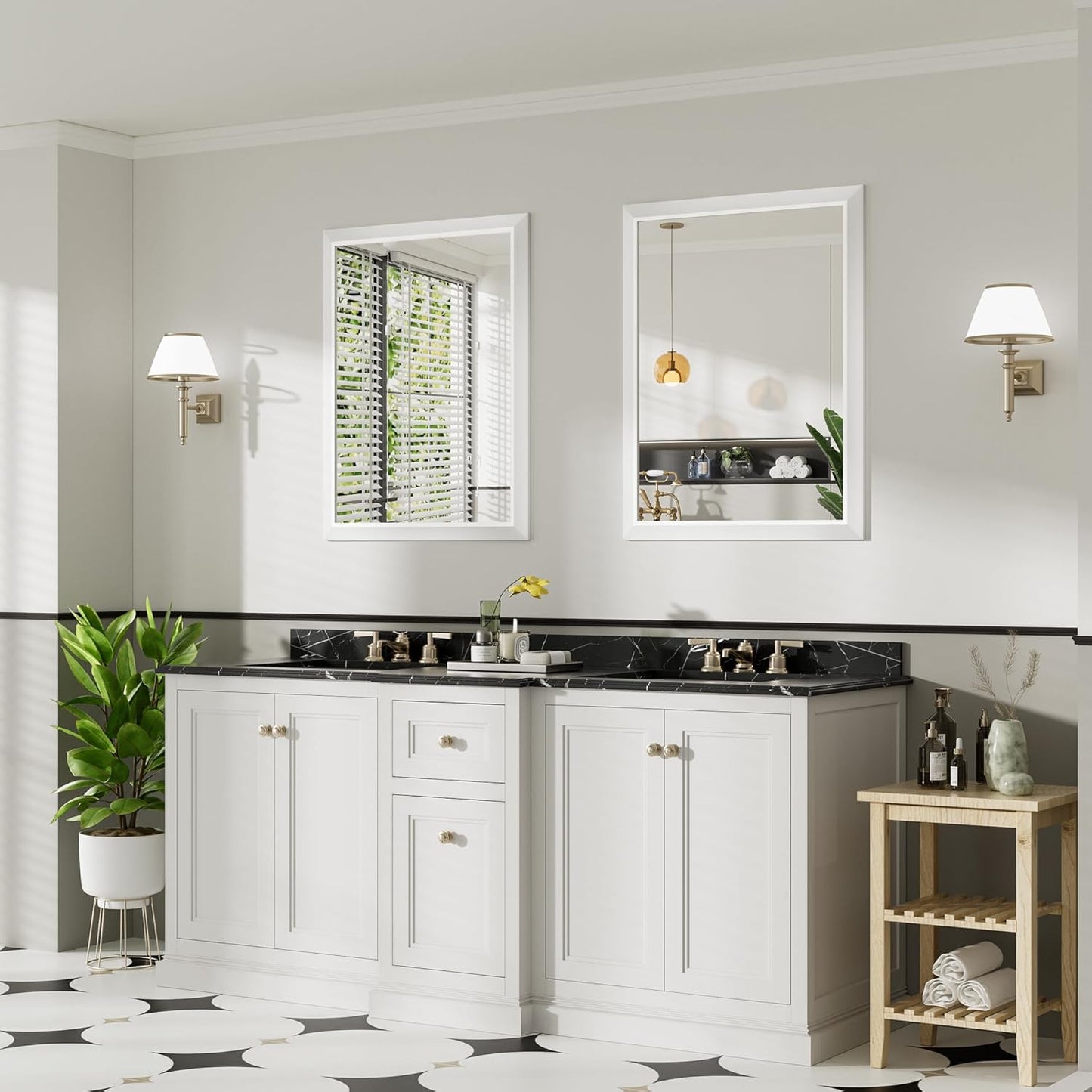 28x36 Inch White Bathroom Mirror for Wall, Thick Metal Framed Rectangle Mirrors for Over Sink, Bedroom, Living Room, Entryway, Anti-Rust, HD Tempered Glass