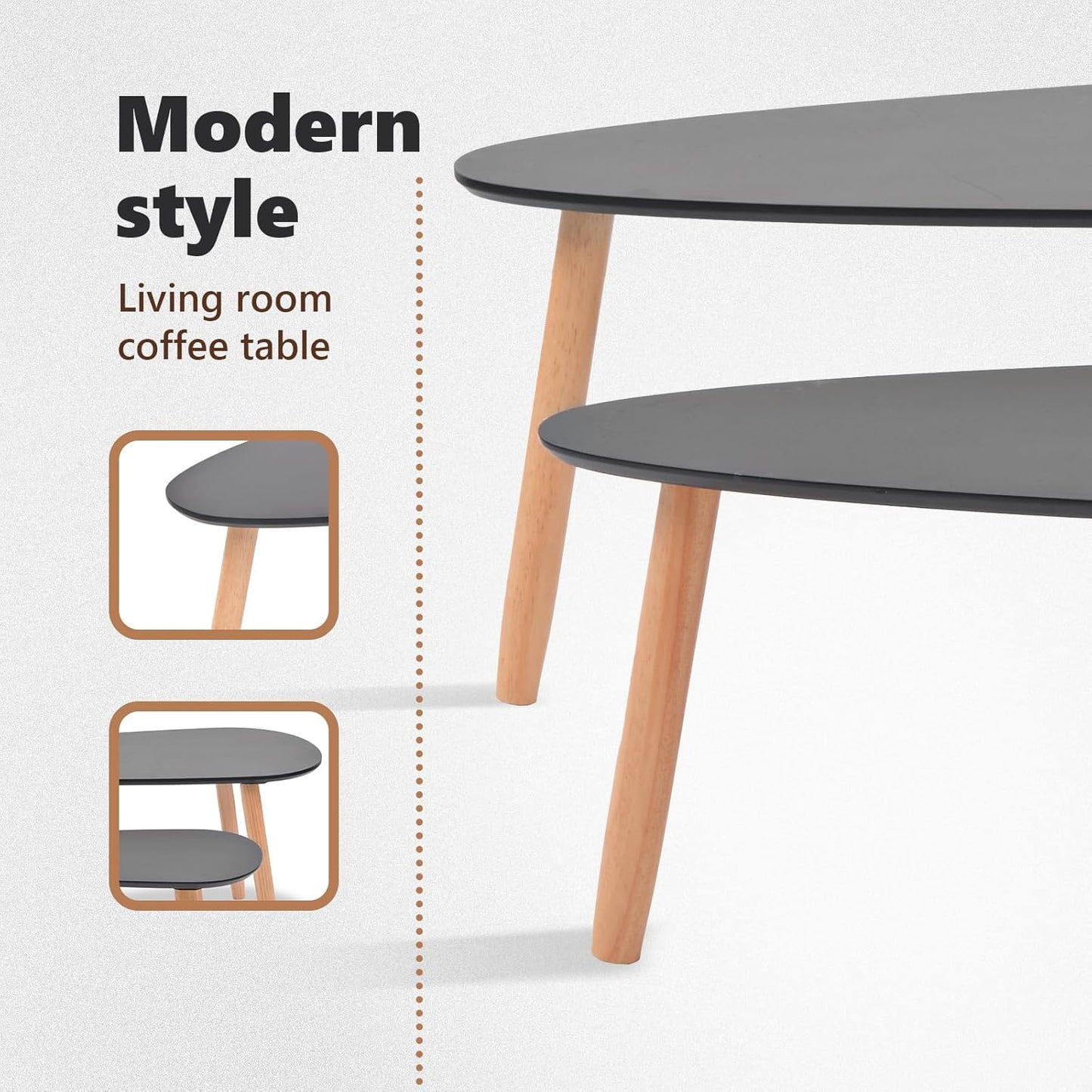 vidaXL Nesting Coffee Table 2 pcs, Side Tables with Solid Pine Wood Legs, Scandinavian Style End Table for Living Room, Black