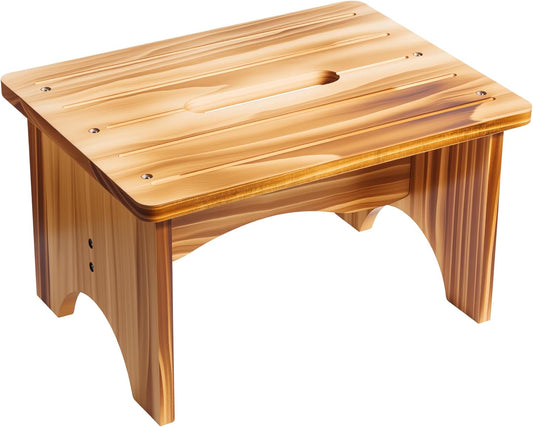 Wooden Step Stool for Adults, 9" Portable Wood Step Stool for Kids, Heavy Duty One Step Bedside Stool with 550 Lbs Load Capacity, Non-Slip White Foot Stool for Kitchen Bathroom Bedroom