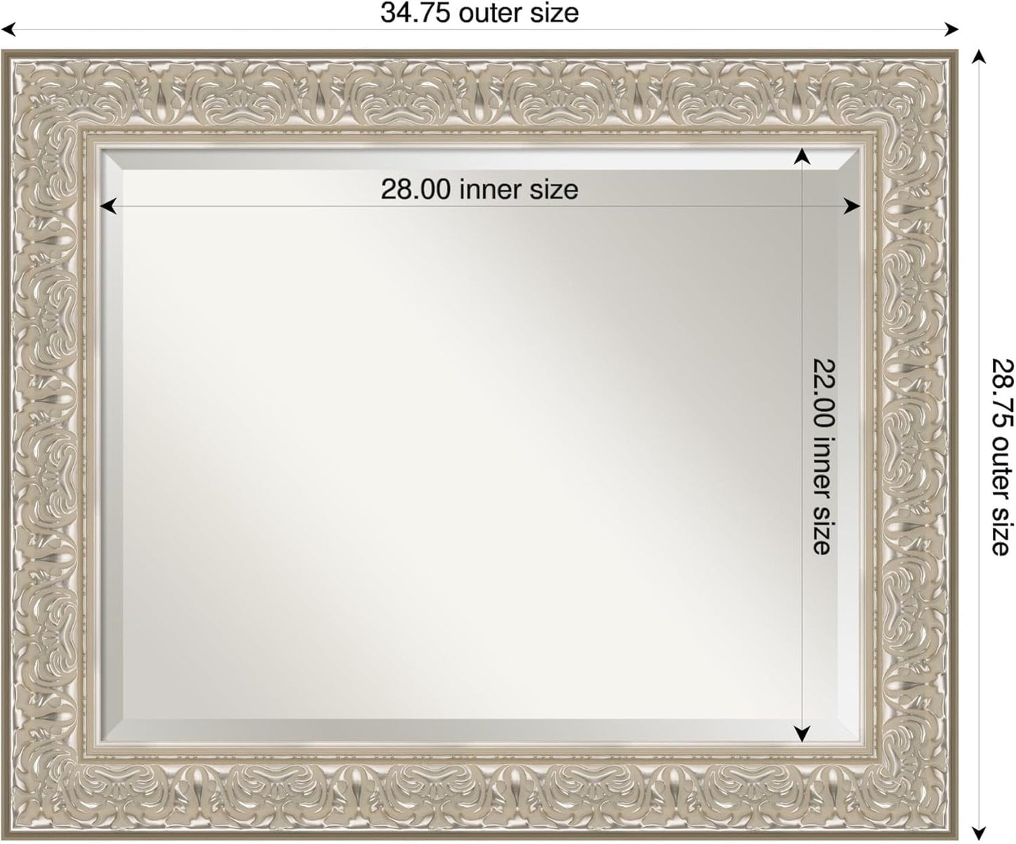 Amanti Art Silver Bathroom Mirror for Over Sink, 29x35 Luxe Silver Cream Rectangle Vanity Mirror, Large Traditional Frame, Hangs Horizonally and Vertically, Bathroom Wall Decor, Beveled Edge