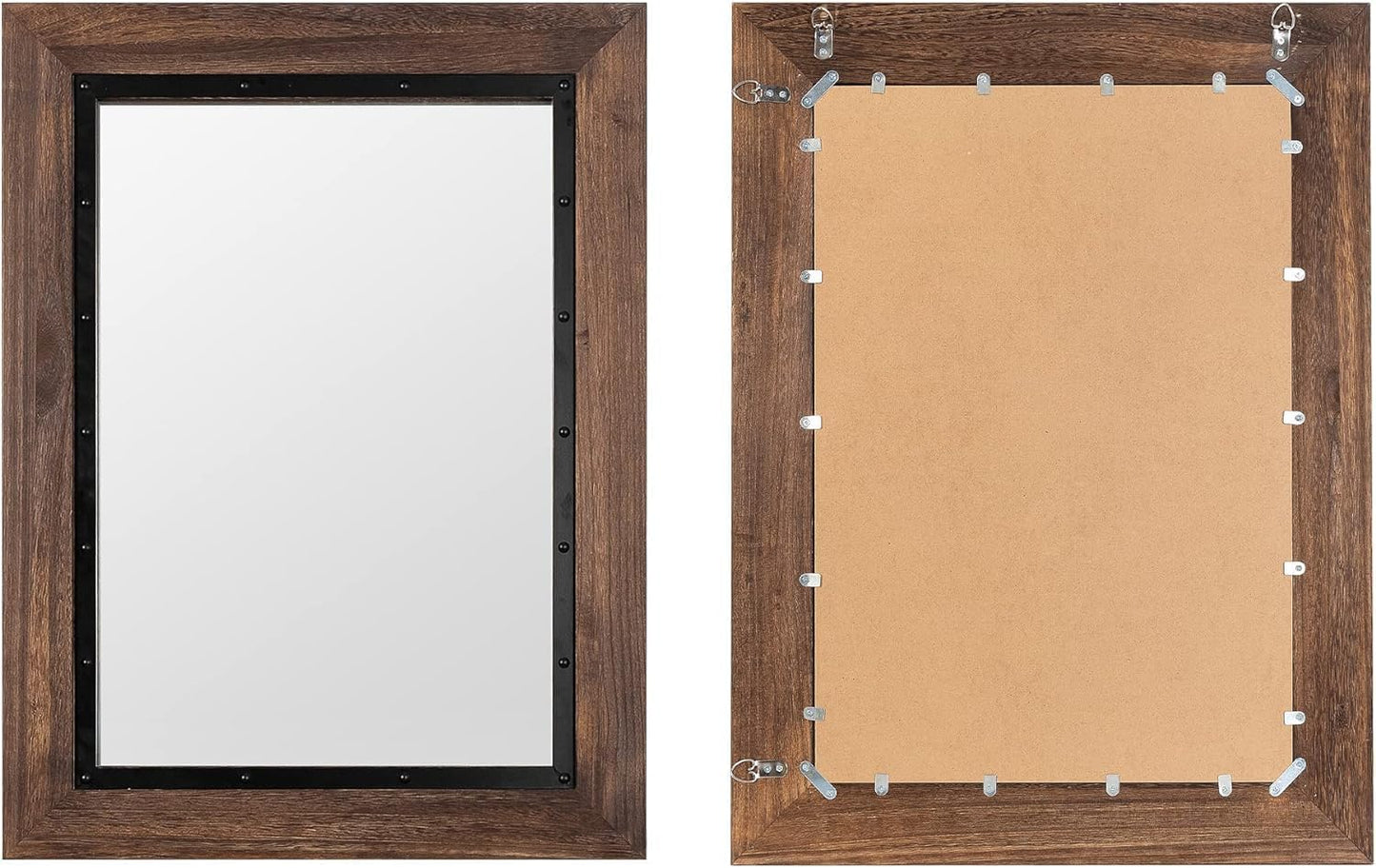 YOSHOOT Rustic Wooden Framed Wall Mirror, Natural Wood and Iron Bathroom Vanity Mirror for Farmhouse Decor, Vertical or Horizontal Hanging, 60" x 30", Brown