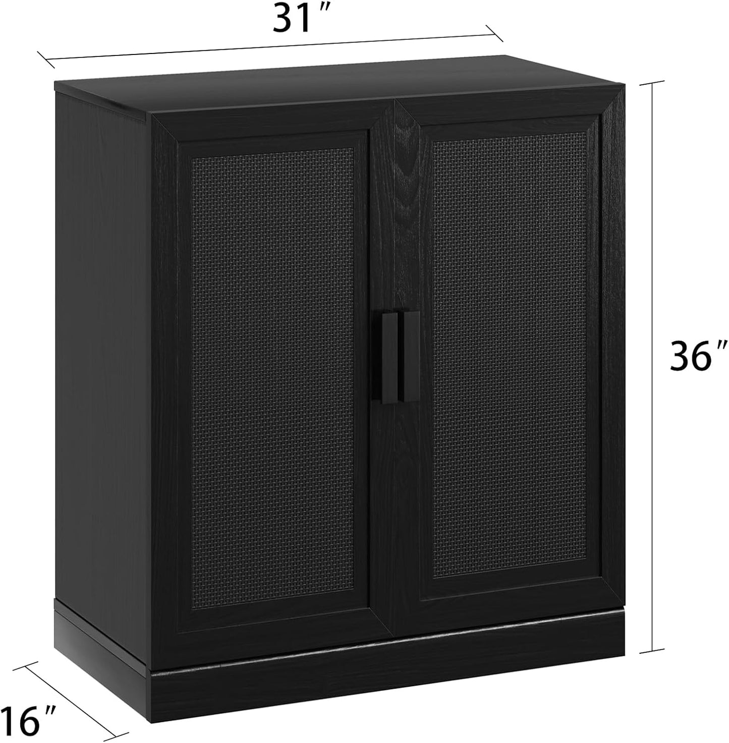 Buffet Cabinet, 2-Doors Sideboard Cabinet with Rattan Panels, Buffet Console Accent Table for Hallway Entryway Dining Room, 36", Black