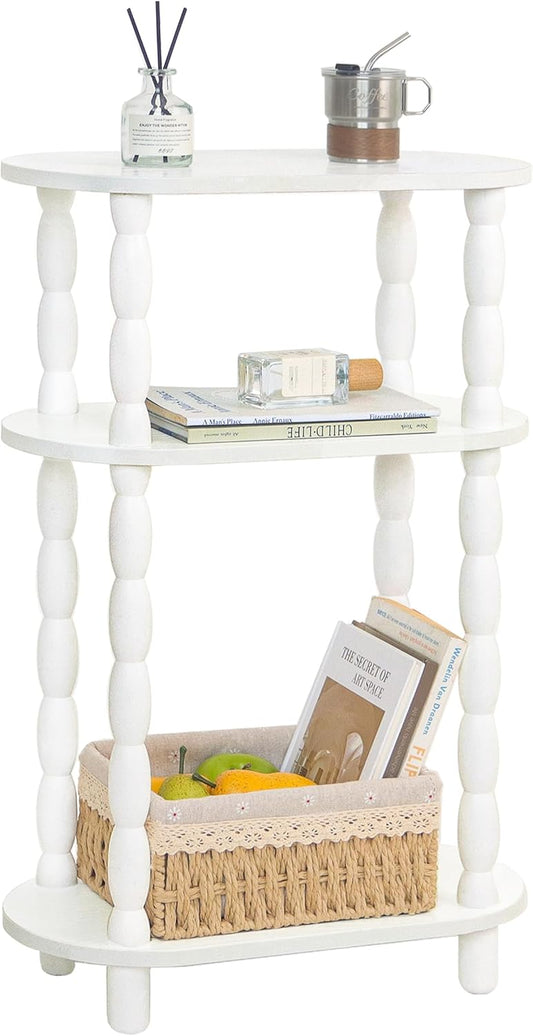 MaxSmeo Narrow Side Table, Small End Table with 3-Tier Open Shelf, Slim Bedside Table Nightstand for Small Spaces, Bedroom, Living Room (White)